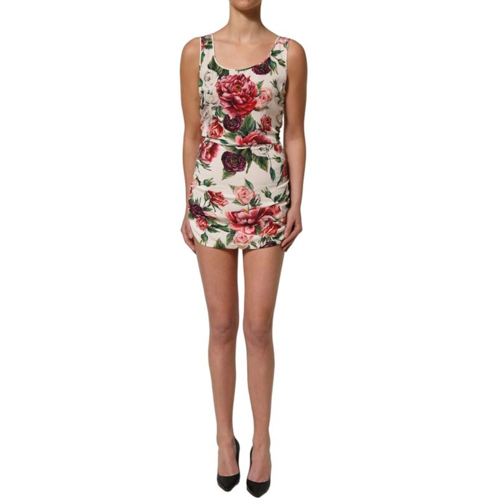 Dolce & Gabbana White Floral Sheath Sleeveless Mini Women's Dress